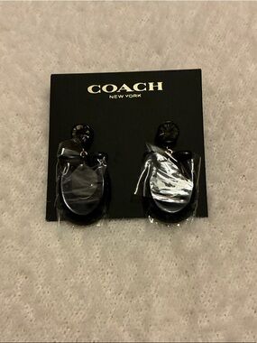 Coach Black Linked Hoop Drop Earrings with Faceted Studs